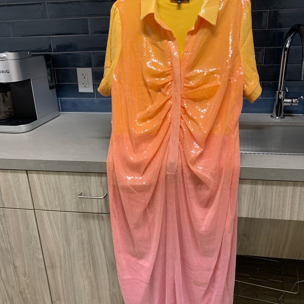 Vibrant Orange and Pink Sequin Dress